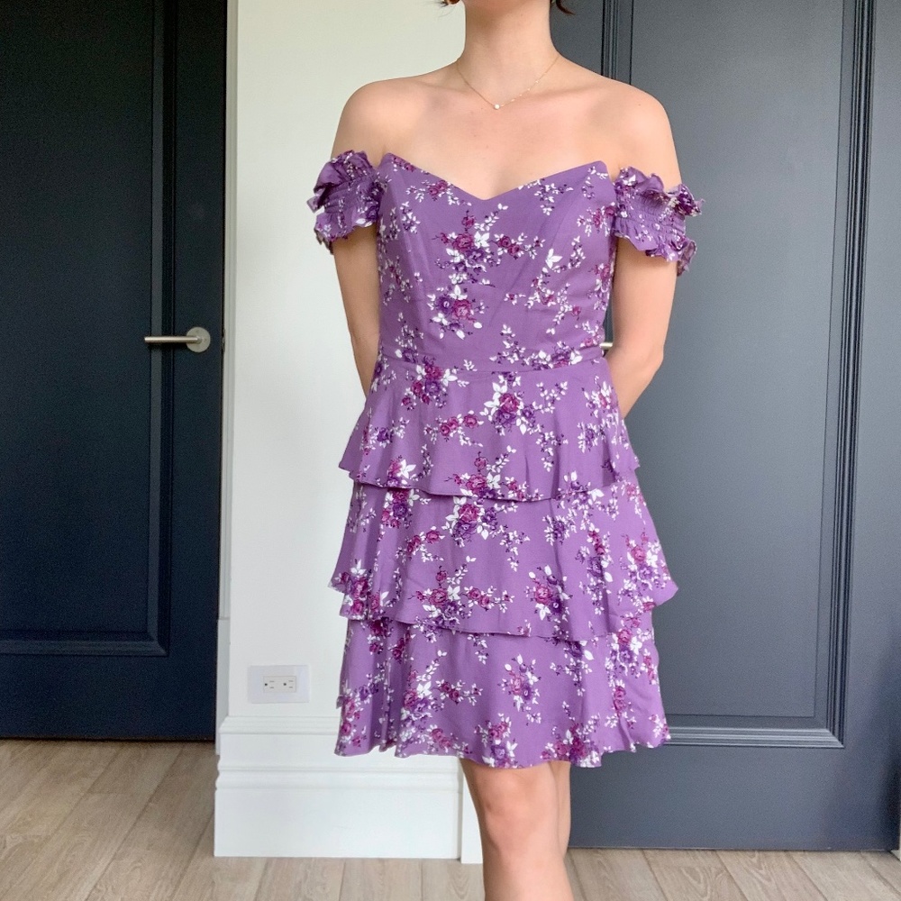 Nordstrom WAYF Purple Floral Ruffle Dress